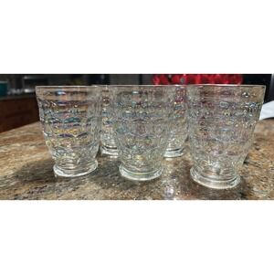Set of 6 Iridescent Federal Glass Juice Glasses. 3 3/4" x 2 3/4"